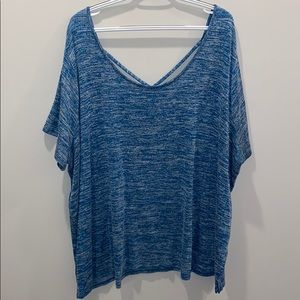Plus Size Blue/White Tee with Criss Cross Detail